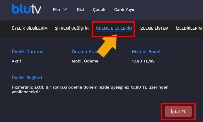 Blutv üyelik iptali