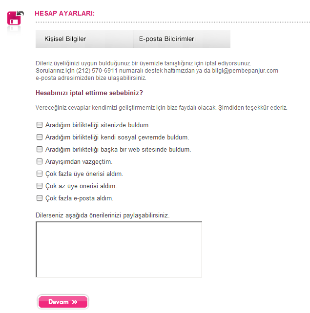 pembe panjur hesap silme